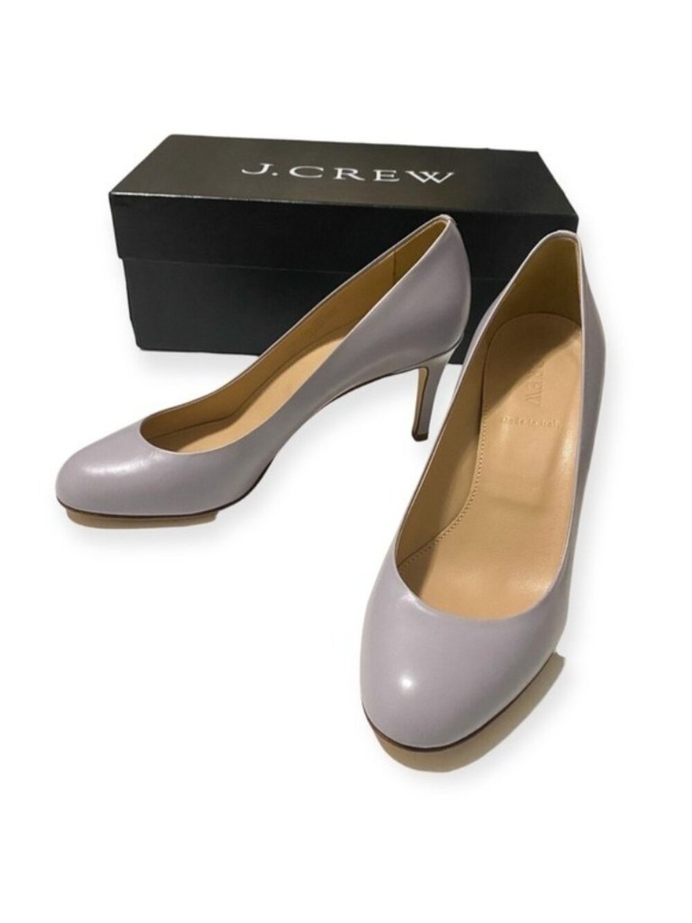 New J. Crew Miri Mid heel Leather Pumps, light gray, size 7